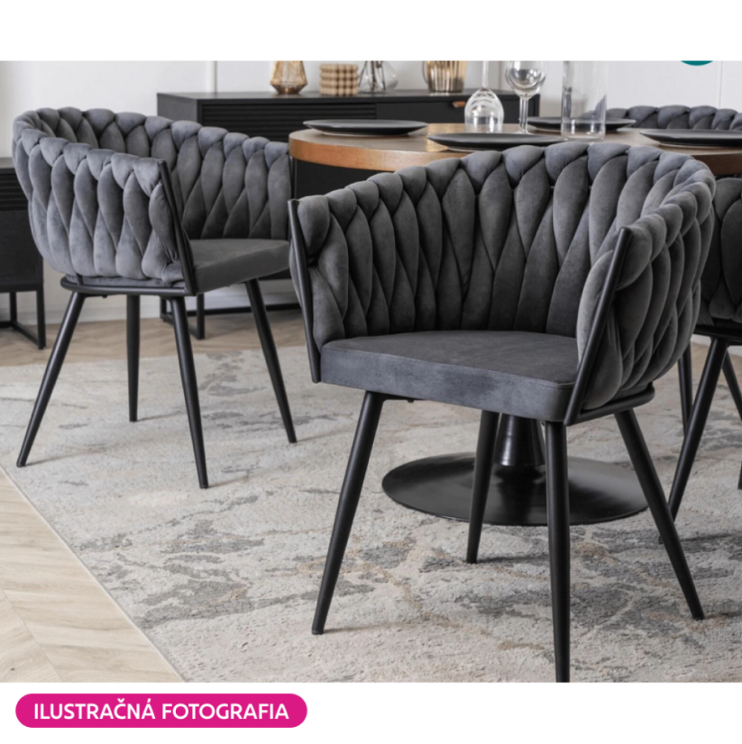 Esszimmerstuhl, dunkelgrauer Samtstoff/schwarz, BLER (akce) (akce)