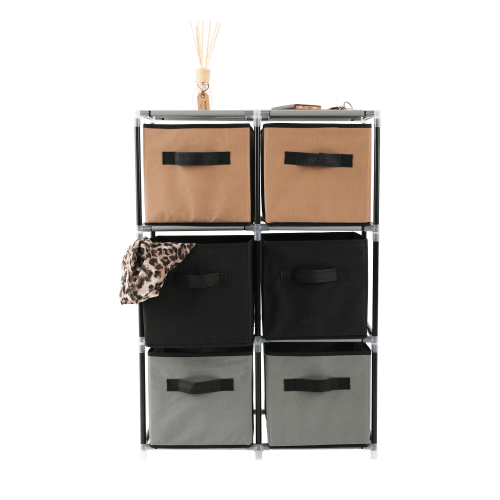 Komoda z szufladami materiałowymi, czarno-brązowo-szary, CAMILO TYP 2