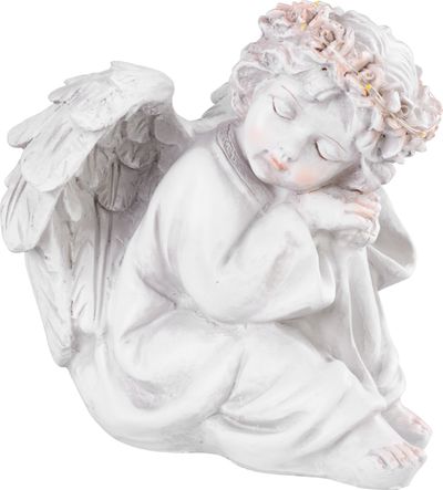 MagicHome dekoráció, Ülő angyal, LED, polirezin, sírhoz, 15x15x14,5 cm