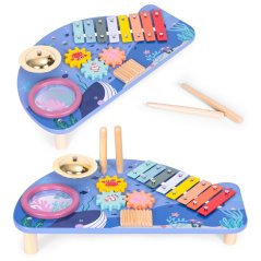 Masă de muzică cu xilofon, țambal, tamburină și shaker (akce)
