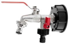 Metalni ventil za Mauserov spremnik od 1000 l, navoj od 1/2" do 3/4", dva izlaza za brzu spojnicu od 1/2"