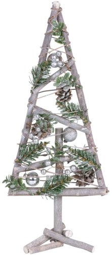 MagicHome karácsonyfa, fa, ezüst golyókkal, 20x3x47 cm