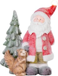 MagicHome Weihnachtsdekoration, Weihnachtsmann mit Eichhörnchen und Baum, 1 LED, 2xAAA, Keramik, 35,50x20x46 cm