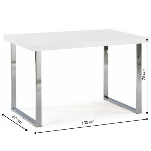 Blagovaonski stol, bijela HG + krom, 130x80 cm, TALOS