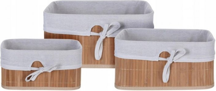 Box úložný bambus s textilem, sada 3 kusů