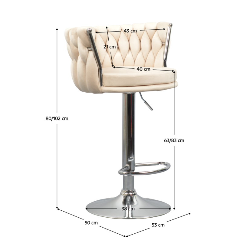 Designer Barhocker, beige Samtstoff/Chrom, BRIN (akce)