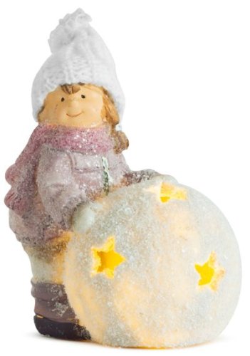 MagicHome Božični lik, Dekle z LED kroglo, terakota, 13x9x15 cm