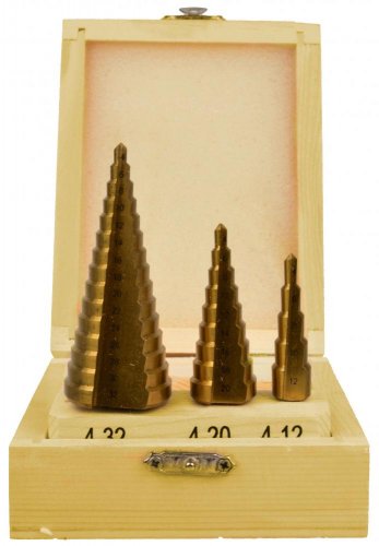 Set stopničastih svedrov 3-delni, 4-12, 4-20, 4-32 TiN, GEKO
