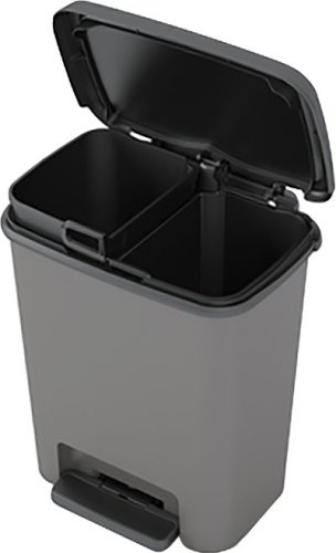 Coș de gunoi KIS Compatta, 11+11L, negru/gri, 28x38x43 cm, pentru gunoi, cu pedală
