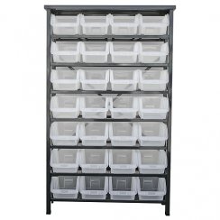 Ständer mit Kunststoffboxen HL3205, 28 Tabletts, 94x30x150 cm