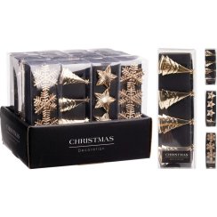 Dekorácia prsteň na obrúsky 5x5 cm sada 4 ks vločka/stromček/hviezda zlatá mix