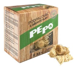 Brichetă PE-PO® din lână de lemn, 32 buc, brichetă pentru grătare, sobe, seminee, cuptoare