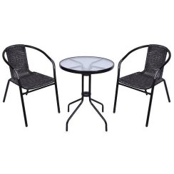 Balkongarnitúra ALESIA, fekete / antracit, asztal 70x60 cm, 2x szék 52x55x73 cm, acél