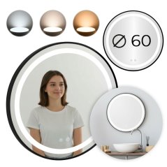 LED oglindă de baie rotundă oglindă de perete 60cm 3 culori comutator tactil reglarea luminozității ModernHome