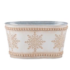 Ghiveci oval din tabla de Craciun 25,5x14x14 cm fulg