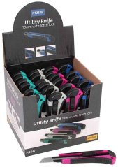 Brechmesser-Set 18 mm im Verkaufskarton, 24-tlg., mit Knopf, 4 Farben, XL-TOOLS