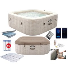 Felfújható négyzet alakú pezsgőfürdő hidromasszázzsal 6 fő részére 196x71 cm prémium tartozékok INTEX 28472