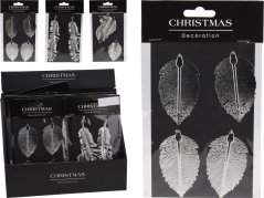 Ornament viseči list 4,5x8 cm set 4 kovinskih srebrnih kosov