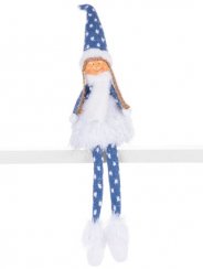 Figura MagicHome Crăciun, Fată cu fustă groasă, țesătură, albastru-gri, 14x11x62 cm