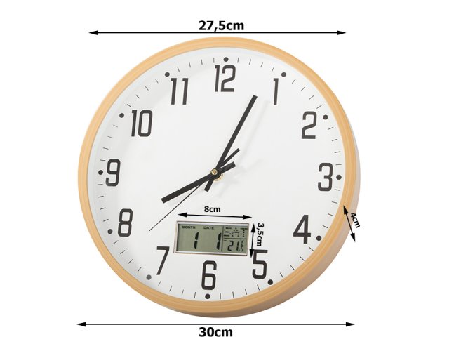 Nástenné hodiny veľké tiché 30 cm okrúhly ukazovateľ dátum teplota sekundy