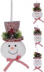 Ornament de agățat om de zăpadă 15 cm polispumă/poliester mix roșu-alb