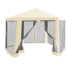 Kerti sátras pavilon, 3,9x2,5x3,9 m, bézs/fekete, RINGE TYP 2+6 oldalfal (akció)
