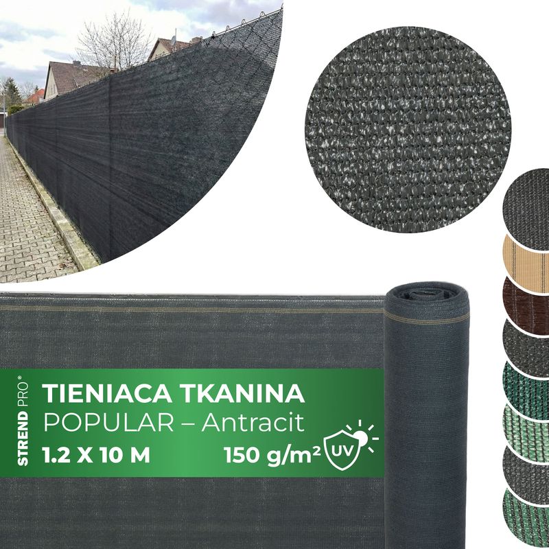 Tkanina za sjenu POPULAR.NET 1,2x10 m, HDPE, UV, 150 g/m2, 90% antracit (akce)