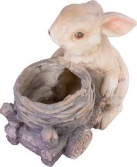Dekorácia MagicHome Gecco, Zajačik s vozíkom, magnesia, 34x19x39 cm
