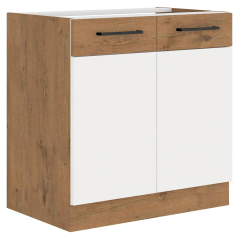 Waschbeckenunterschrank, Weiß Extra Hochglanz HG/Lancelot-Eiche, VEGA 80 ZL 2F BB