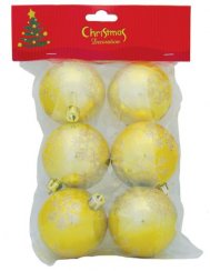 MagicHome božične kroglice, 6 kosov, zlate z kosmiči, 6 cm