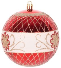 Koule MagicHome Vánoce, 4 ks, červené, s ornamenty, na vánoční stromek, 10 cm