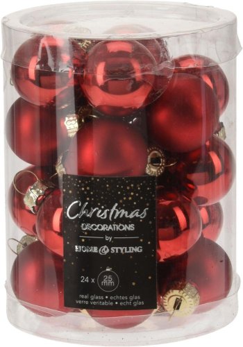 Ornament viseča krogla 2,5 cm stekleni komplet 24 kosov rdeče barve