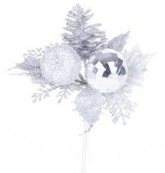 Vetvička MagicHome Vianoce, s jablkom, strieborná, 15 cm