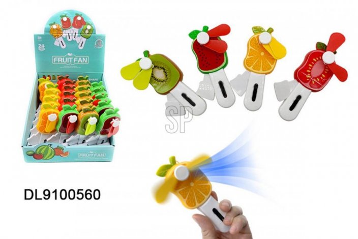 Ventilátor detský ručný ovocie 6,5x13,5 cm mix KLC
