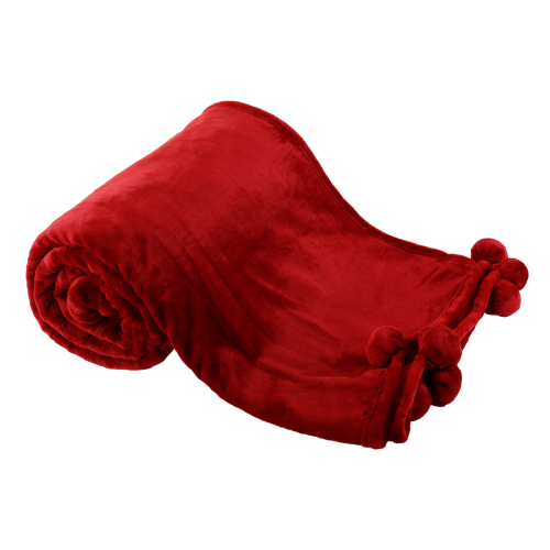 TEMPO-KONDELA LUANG, plišana deka s pomponima, bordo, 150x200 cm