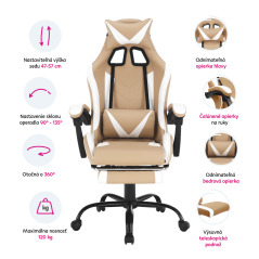 Kancelářské/herní křeslo, černá/bílá/béžová, OZGE 2 NEW