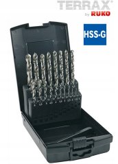 set de 19 piese de burghie pentru metal 1-10 mm, șlefuite, cutie de plastic, TERRAX