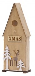 MagicHome božićni Woodeco ukras, kućica za ptice, 3 LED diode, 12x7x32 cm