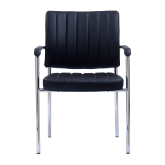Konferenzstuhl, schwarzes Ökoleder/Chrom, FLORIN