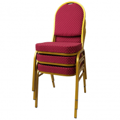 Židle, stohovatelná, látka červená/zlatý nátěr, JEFF 3 NEW