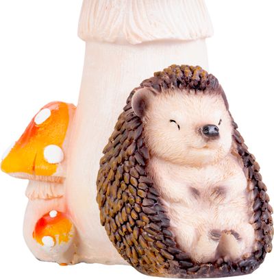 MagicHome Naturdekoration, Igel unter einem Pilz, Polyresin, 13,3x11x19,2 cm