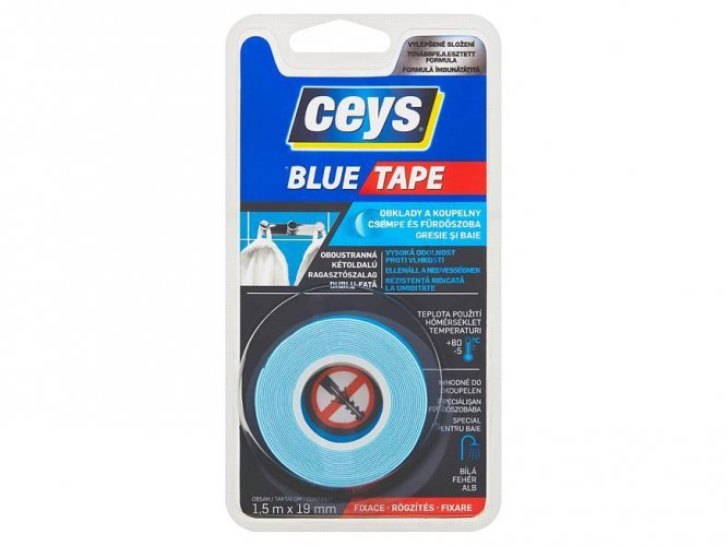 Bandă Ceys Blue bandă, bandă dublu, adezivă, 1,5 mx 19 mm