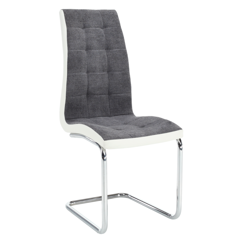 Esszimmerstuhl, dunkelgrauer Stoff/weißes Öko-Leder/Chrom, SALOMA NEU