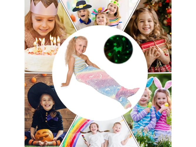 Morská panna chvost deka prikrývka spací vak teplý svetelný pre dievčatá mäkký kôň