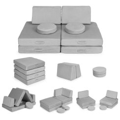 Veľká skladacia modulárna pohovka pre deti DIY, 8 mäkkých vankúšov - sivá ECOTOYS