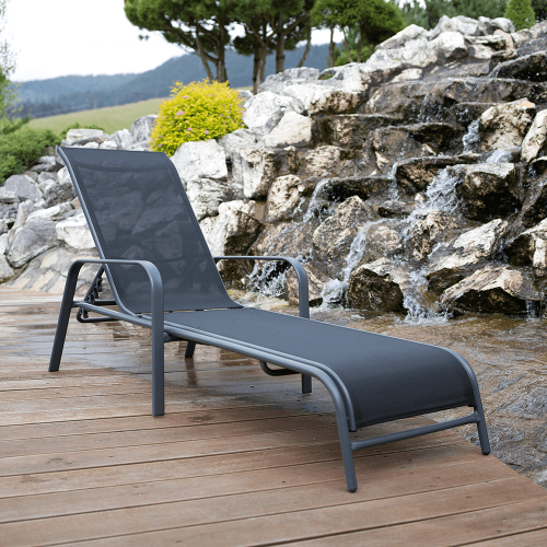 Állítható kerti szék, fekete/szürke, ATREO