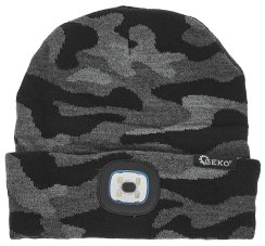 Zimná čiapka s LED svetidlom, čierno sivá, GEKO
