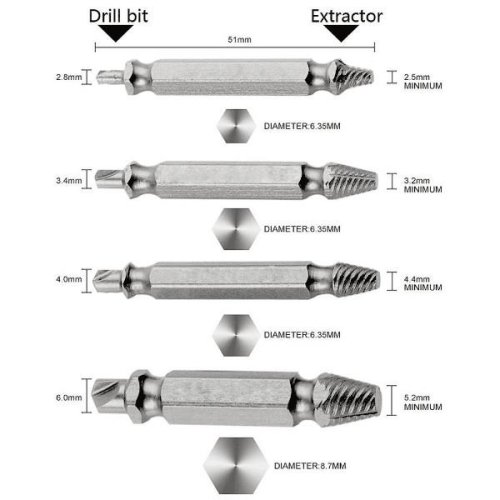 Set ukrivljenih vijačnih ekstraktorjev 4-delni, XL-TOOLS
