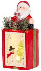 Božićni ukras MagicHome, Poklon s Djedom Mrazom, LED, terakota, viseći, 9x8x17,7 cm