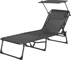 CONOPEUM napozóágy ponyvával, szürke-fekete, állítható, 188x56x28 cm